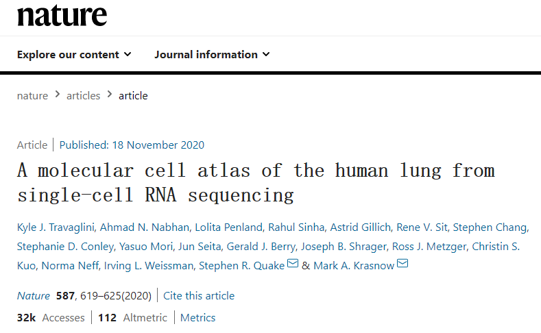 人類肺單細胞 RNA 測序的分子細胞圖譜