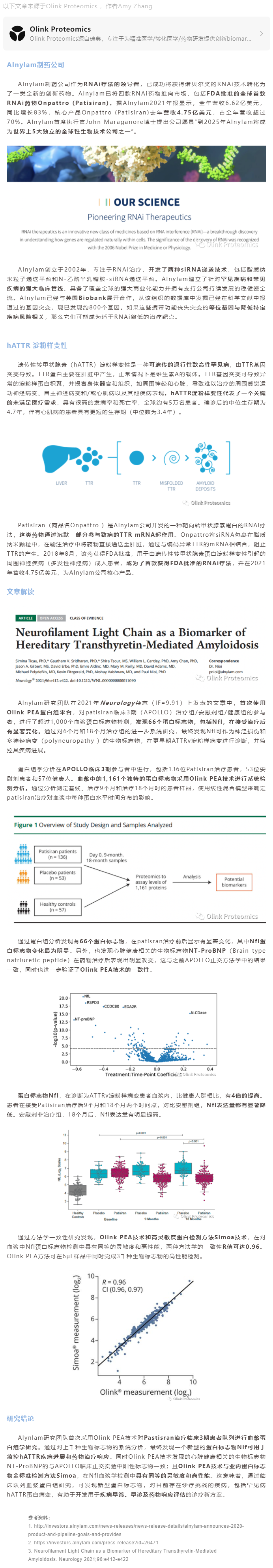 Alnylam 制藥 |Olink 蛋白組學助力全球首款 RNAi 藥物 Patisiran 臨床生物標志物研