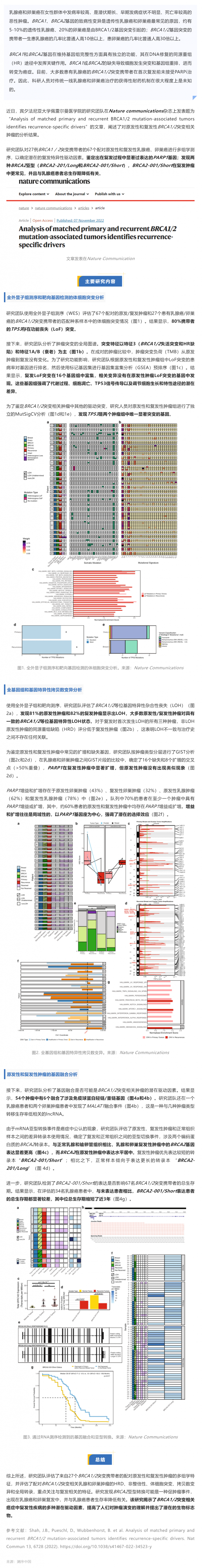 Nat Commun _ 乳腺癌和卵巢癌 BRCA1_2 基因突變多組學測序，揭示腫瘤復發的潛在驅動因素