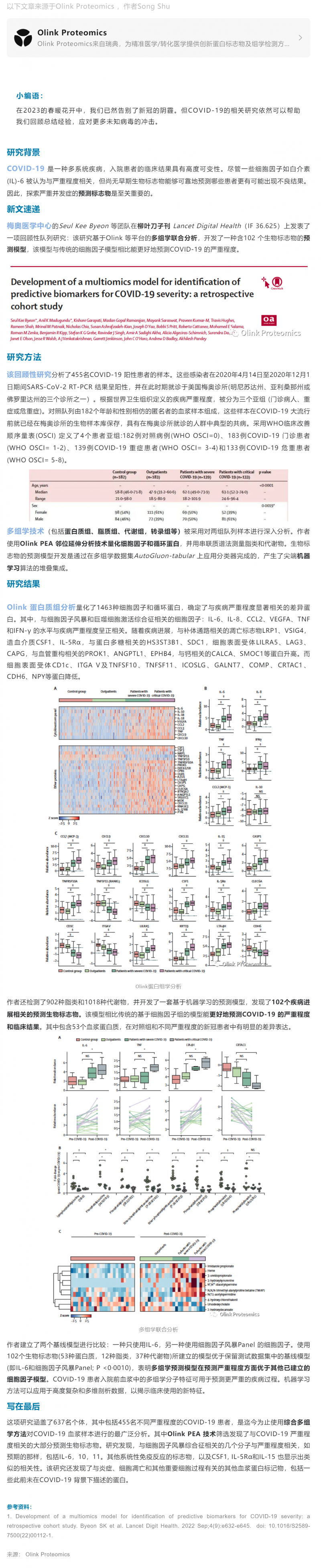 2023-04-07 柳葉刀子刊 | 回顧性隊列多組學研究對 COVID-19 嚴重程度預測模型的開發(fā)