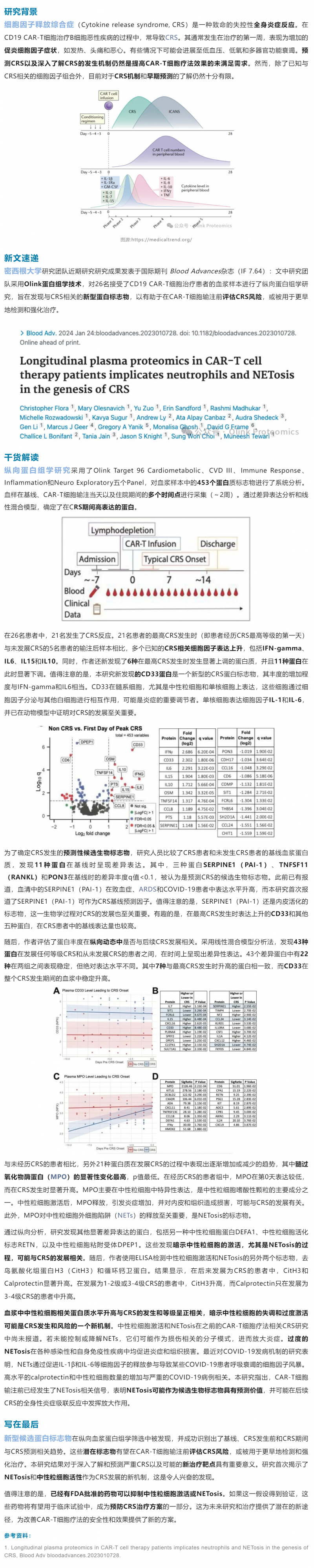細(xì)胞治療 |Olink 血漿蛋白組學(xué)助力 CAR- T 治療中 CRS 機(jī)制研究與早期標(biāo)志物發(fā)現(xiàn)
