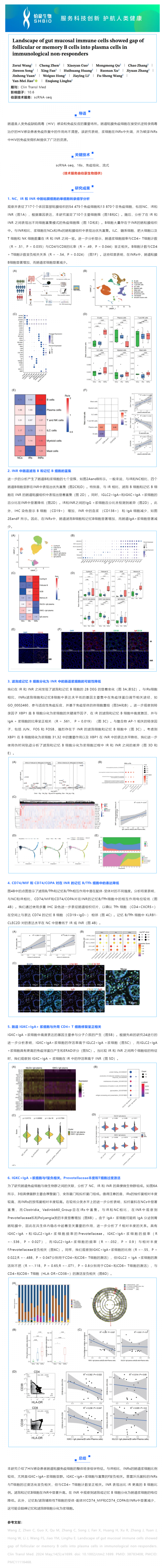 項(xiàng)目文章 _ 腸道粘膜免疫細(xì)胞分析顯示，在免疫無反應(yīng)者中，濾泡或記憶 B 細(xì)胞與漿細(xì)胞之間存在分化阻礙