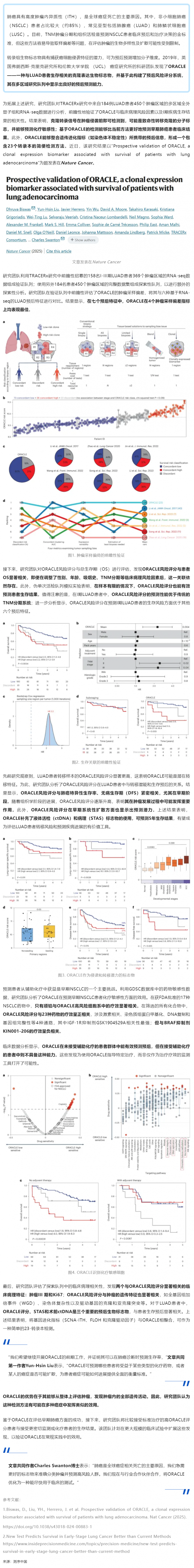 2025 年 01 月 23 日 Nat Cancer _ 超越傳統(tǒng)檢測方法！ORACLE 檢測可以更好地預測早期肺癌患者的臨床結果