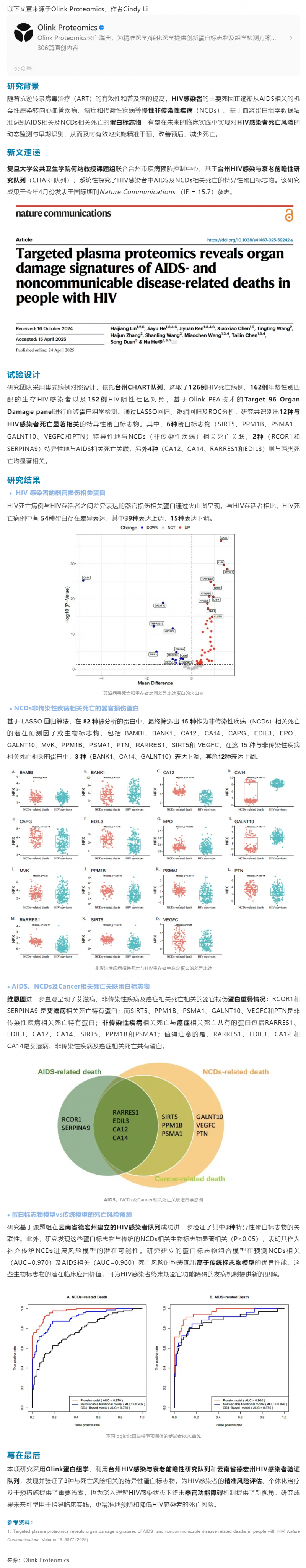 中國聲音 | 復(fù)旦公衛(wèi)團隊通過 Olink 蛋白組學(xué)隊列研究揭示 HIV 感染死亡風(fēng)險標(biāo)志物