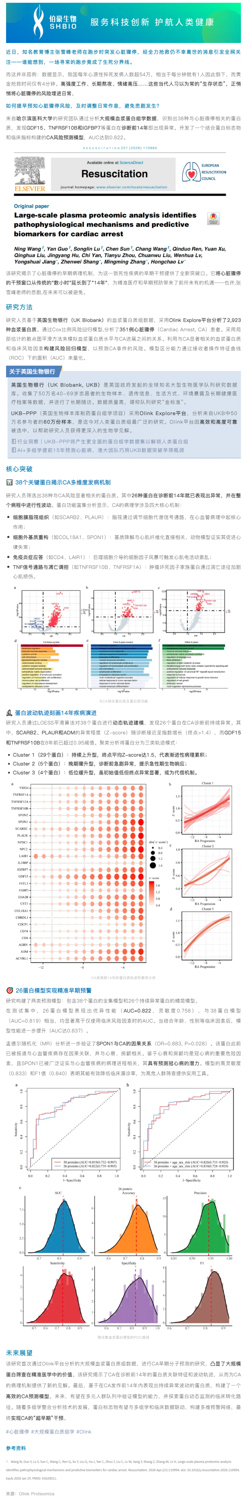大規(guī)模血漿蛋白質組學揭示心臟驟停早期預警標志物：14 年前即可預測風險！
